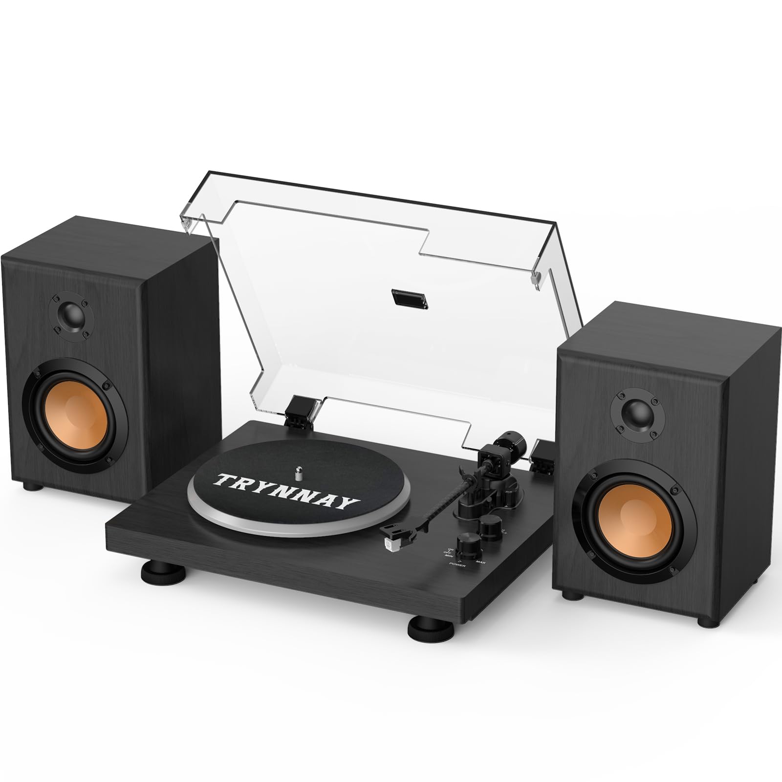 Trynnay Tocadiscos con contrapeso Ajustable, Entrada/Salida Bluetooth, 33/45 RPM, Reproduce Discos de Vinilo de 7/10/12 Pulgadas, Sonido Hi-Fi para Amantes de la música de Vinilo, Negro