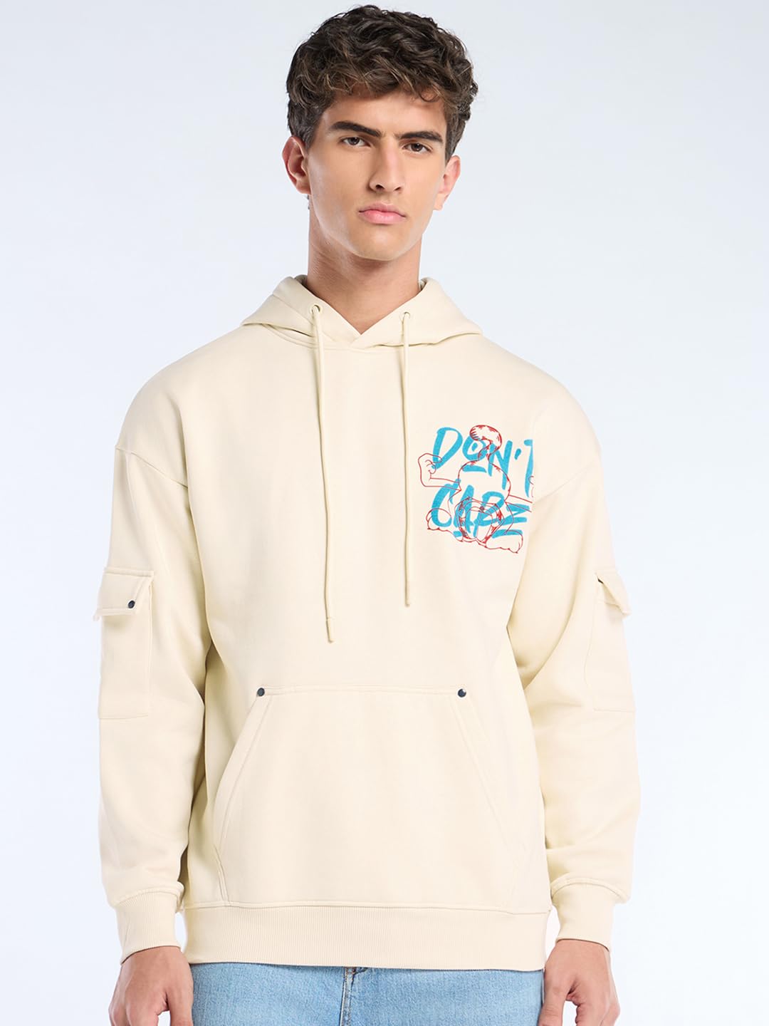Bewakoof Oficjalna męska bluza z kapturem Garfield 1.0 z długim rękawem z nadrukiem graficznym plus size