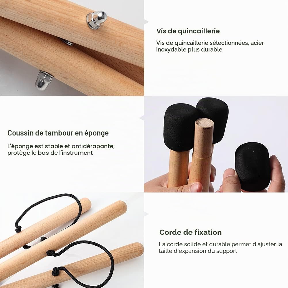 Handpan Support de tambour en bois massif réglable triangulaire extensible