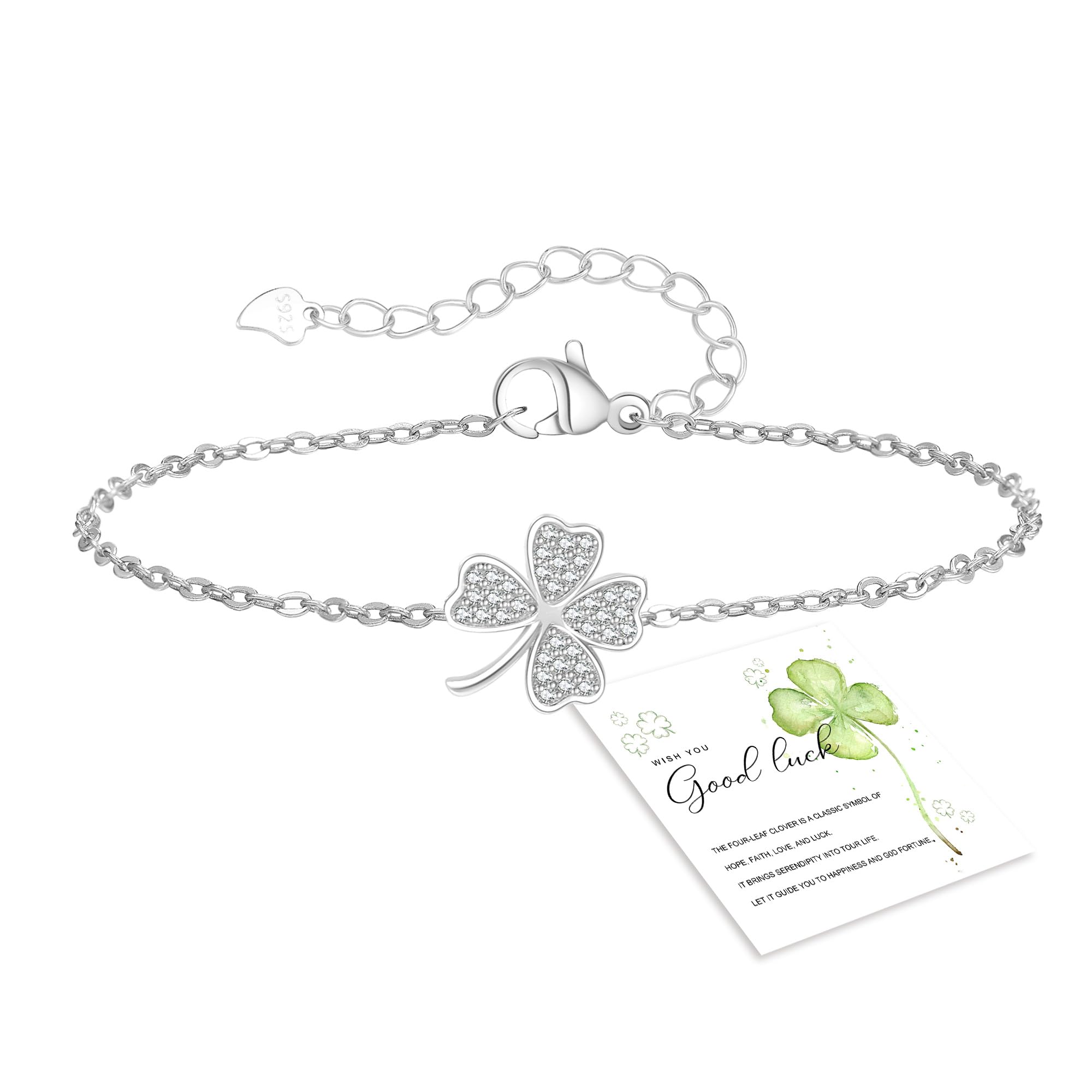 GEMAURA Braccialetto portafortuna da donna, in argento/oro, con quadrifoglio, regolabile, regalo per donne e fidanzate, braccialetto dell’amicizia