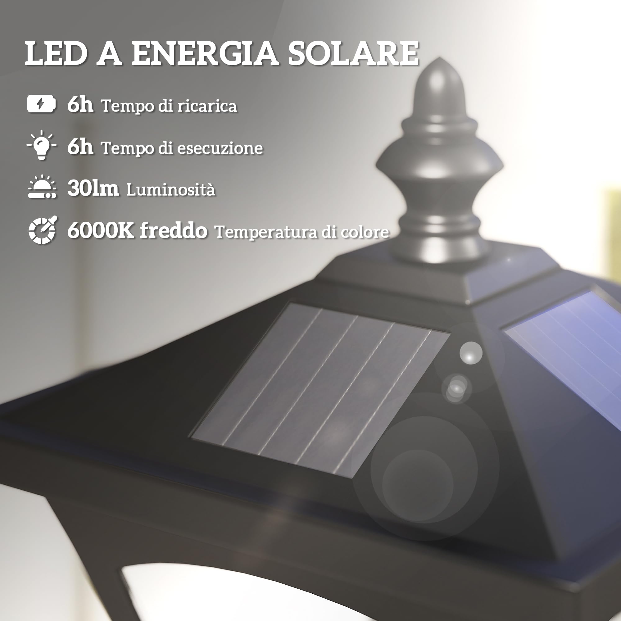 Lampada Solare Da Giardino Outsunny 120 Cm | Led Automatico IP44, Ricarica Solare, 5-6 Ore Di Luce, Base Smontabile, Nera