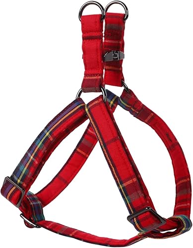 Miniatura 2 de DOGWONG Arnés de Navidad para perro con corbatín, arnés para perro a cuadros rojos, suave, duradero, ajustable, de algodón, rojo, tartán, para