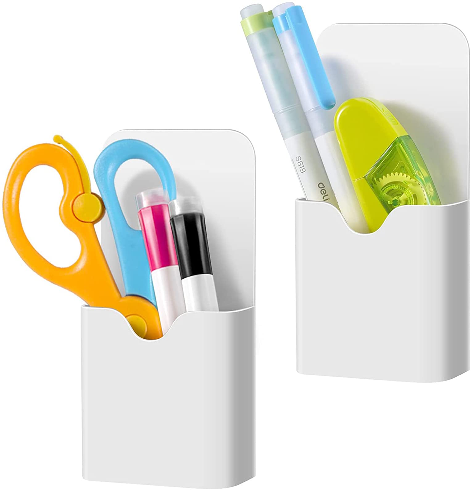 Sunscreen Magnetic Marker Holder, Pen Holder for Whiteboard or Fridge, Magnet Pencil Cup Storage Organizer for School, Office, Home, Locker and Metal Cabinets, 2 Pack (White)
