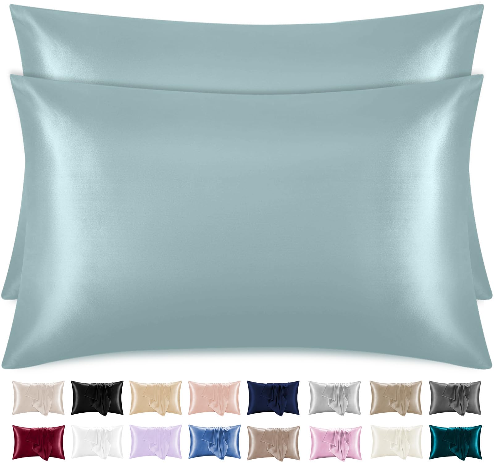 Lazzaro Satin Silk Pillowcases for Hair and Skin, Hypoallergenic Silk Pillow Cases 2 Pack with Envelope Closure