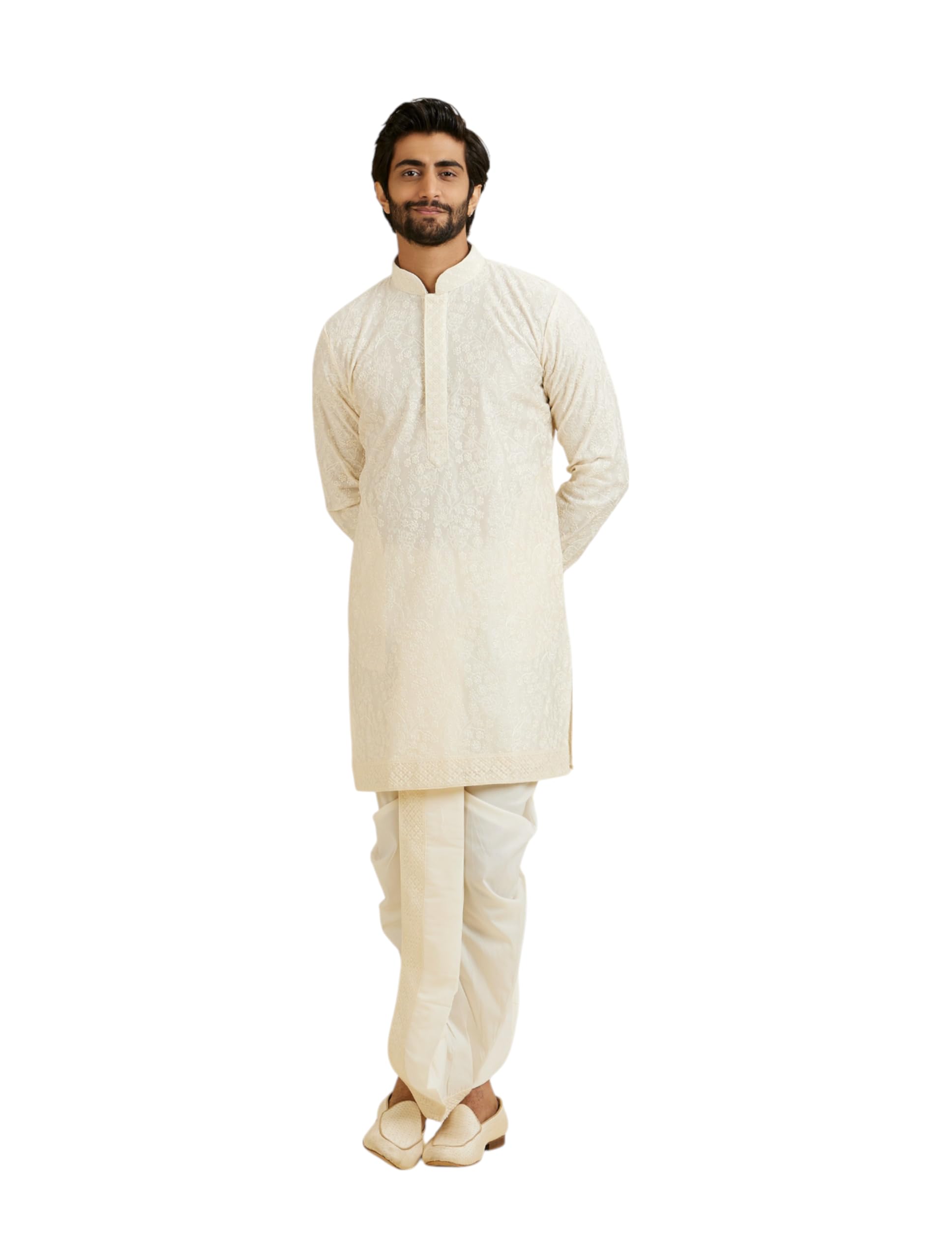 manyavar Men's Viscose Blend Floral Thread Embroidered Kurta Dhoti Set (2pcs)-picture-36