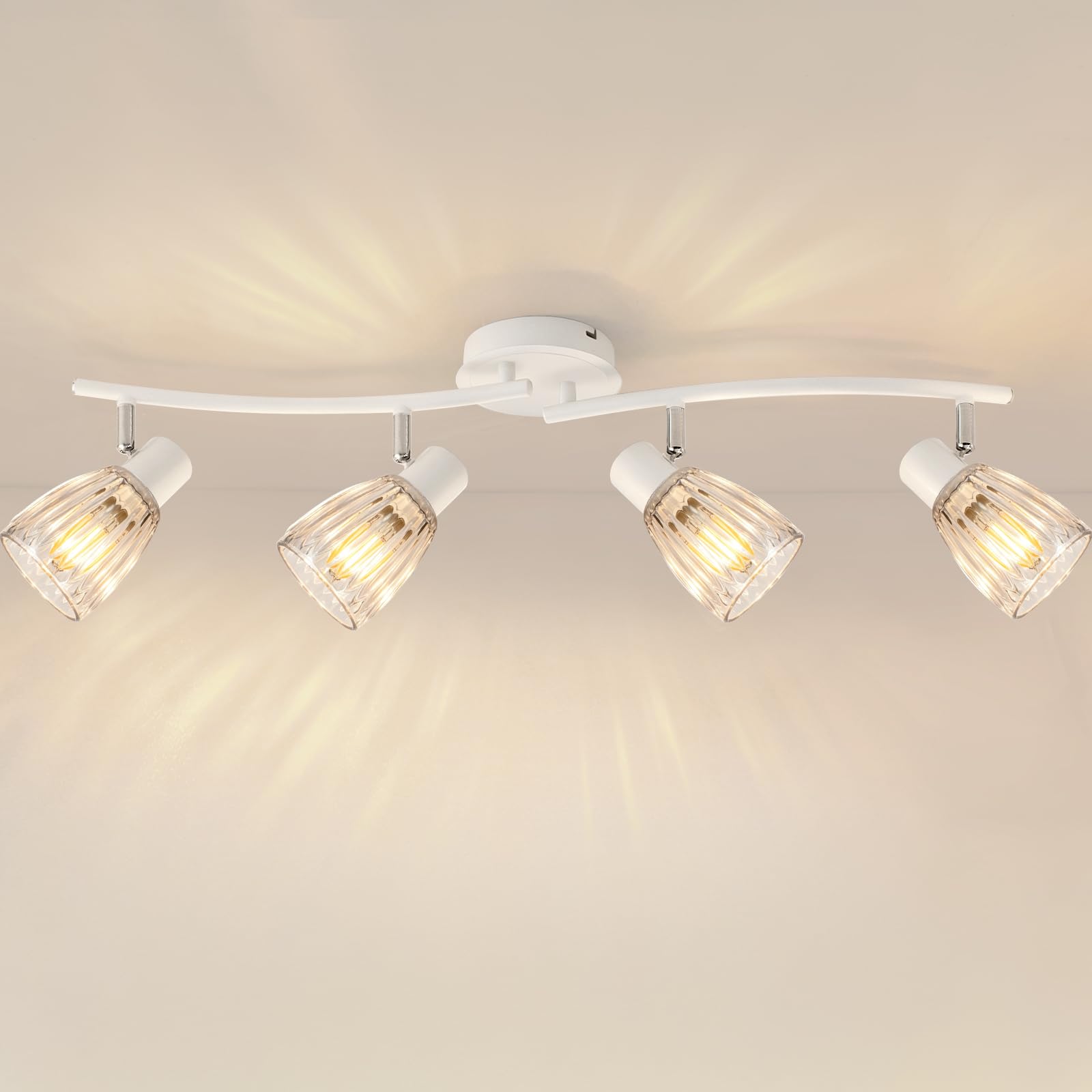 LED Deckenstrahler 4 Flammig E14 Weiß mit Glasschirmen