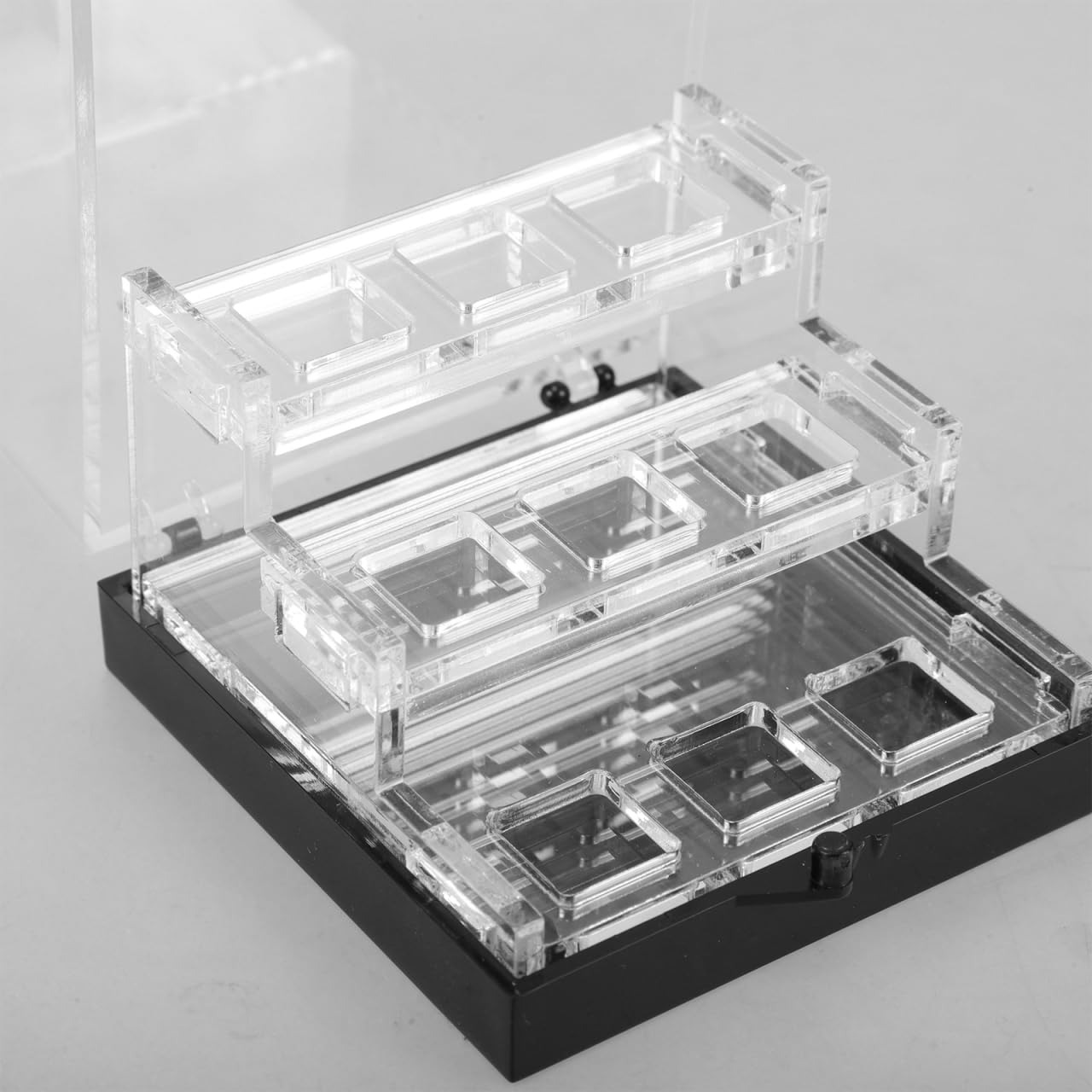 Cabilock 3層クリアアクリル宝石ディスプレイボックス 蓋付き 小型5.00×5.00×5.00Cm ジュエリー鉱物コレクション展示用 収納と持ち運びに便利