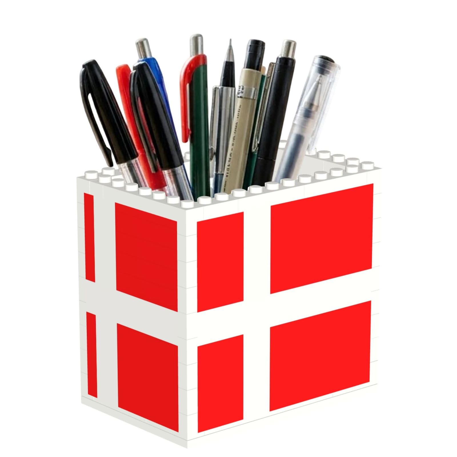 SXZVVBN Denmark Danish Flag Building Block Desk Tidy ABS Organiser