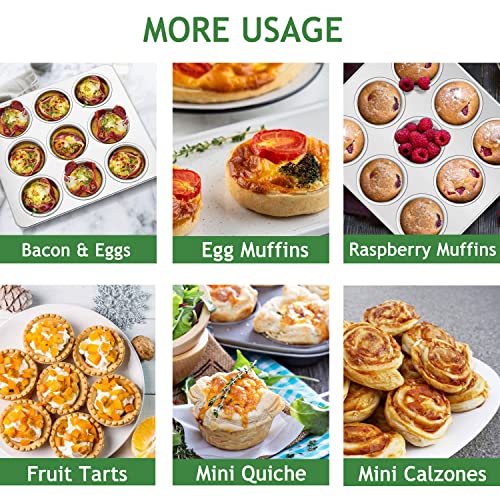 Herogo 2 Pack Stainless Steel Muffin Pan Tin For Baking, 9-Cup Metal Nonstick Cupcake Molds Tray Set For Making Egg Muffin, Mini Brownie, Easy To Clean & Quick Release, Oven & Dishwasher Safe #TOP4