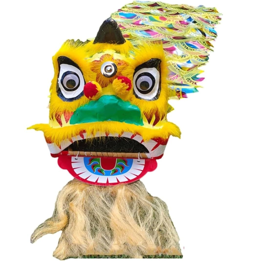 Krxsobnv Yellow Lion Dance Clothes, Head Chinese New Year Lion Traditional Props Dance Costume Outdoor Sports