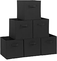 STORAGEMANIAC 11 Inch Storage Cubes 6 Pack - Durable Foldable Fabric Bins with Handles for Closet, Shelves, Toys, Black