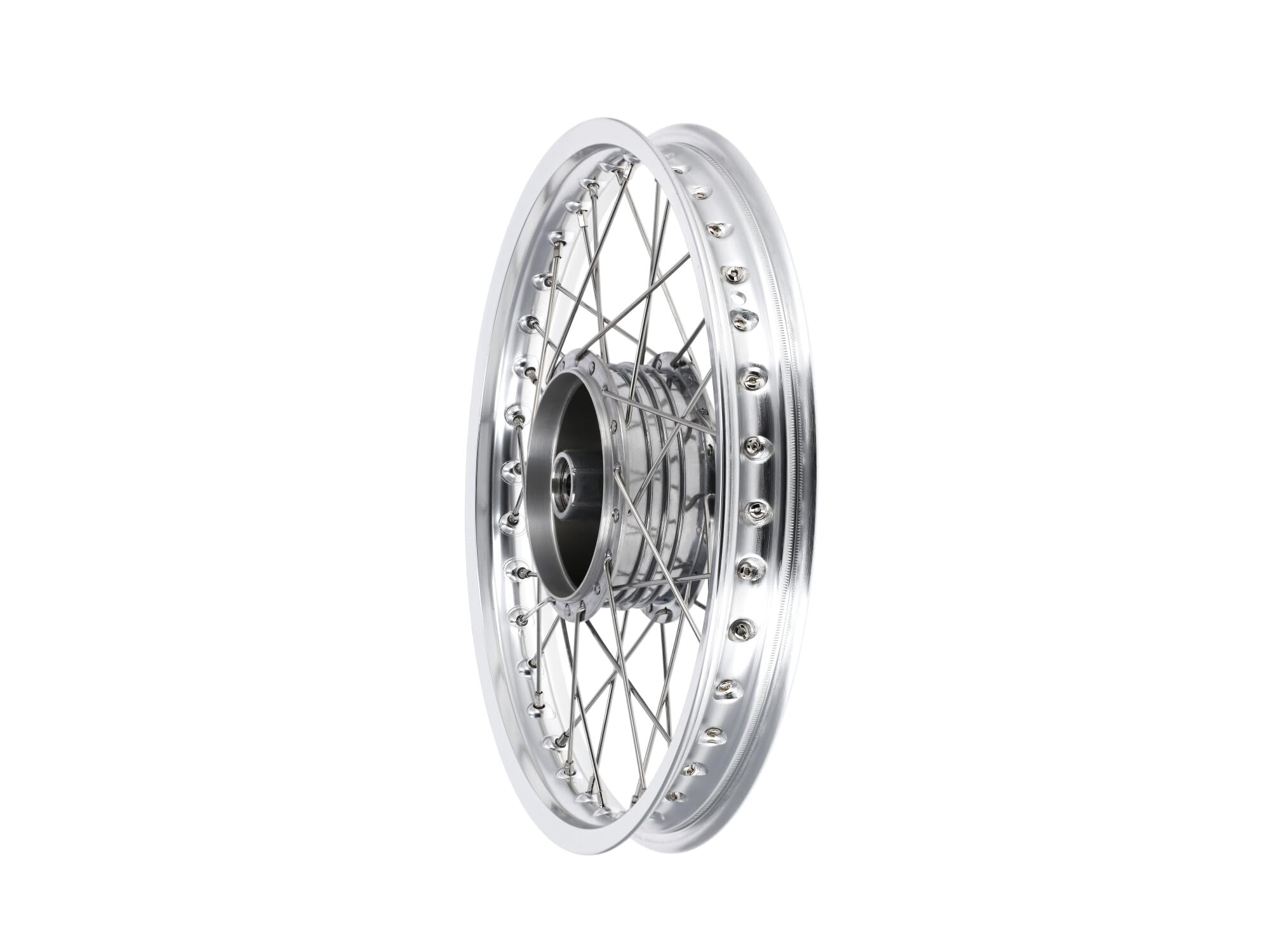 Speichenrad 1,6 x 16" Alufelge poliert + Edelstahlspeichen, mit verstärkte
