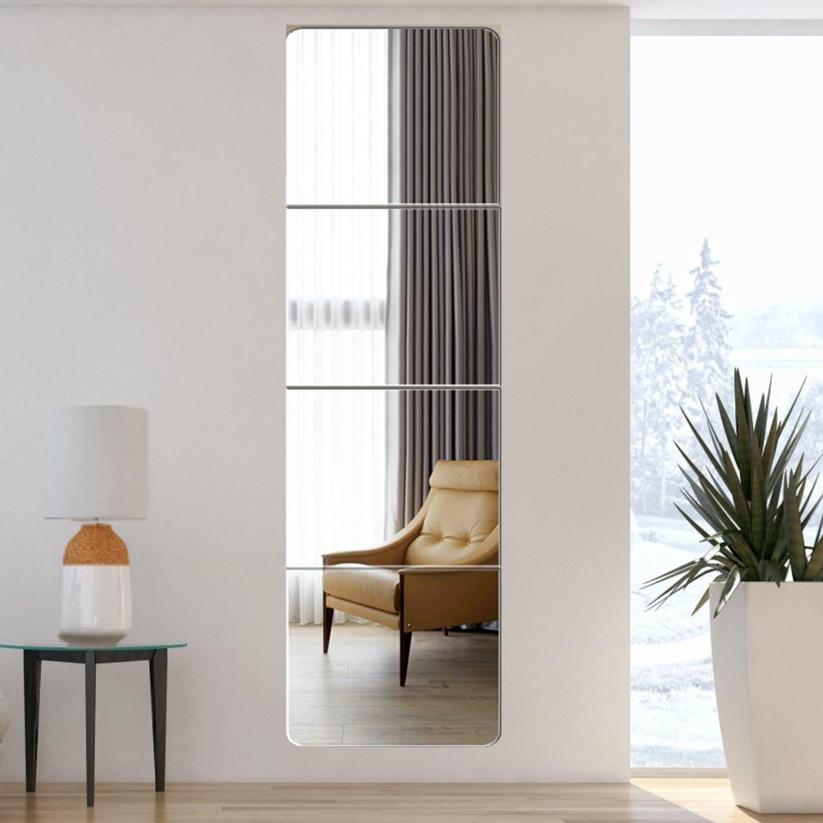 6Pcs Self Adhesive Mirror 30X30X0.3Cm Glass Mirrortiles Full