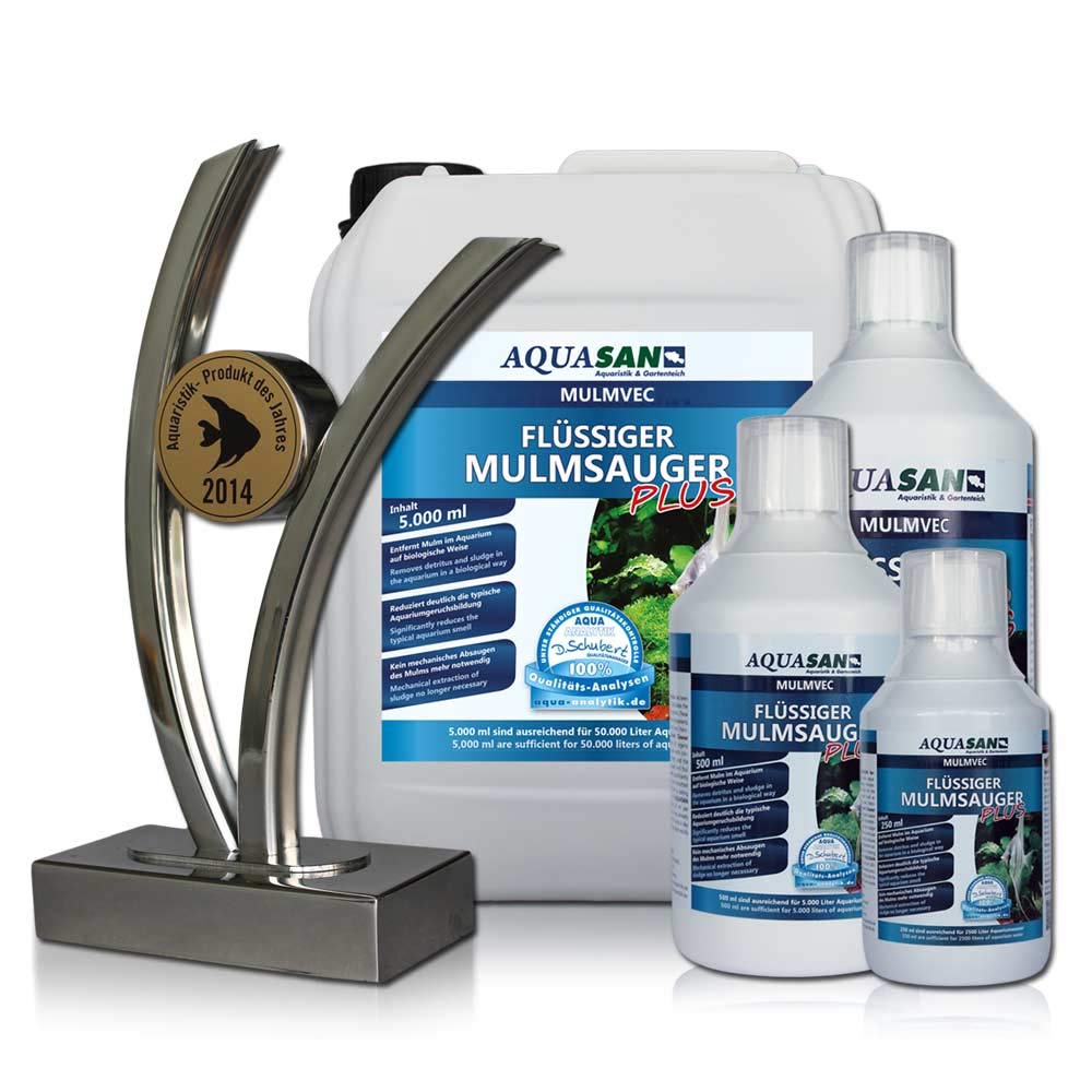 AQUASAN Aquarium Mulmvec Flüssiger Mulmsauger (Keine Mulmglocke + mechanisches Absaugen von Mulm, Schlamm im Aquarium mehr nötig, reduziert Aquariumgeruch), Inhalt:5 Liter
