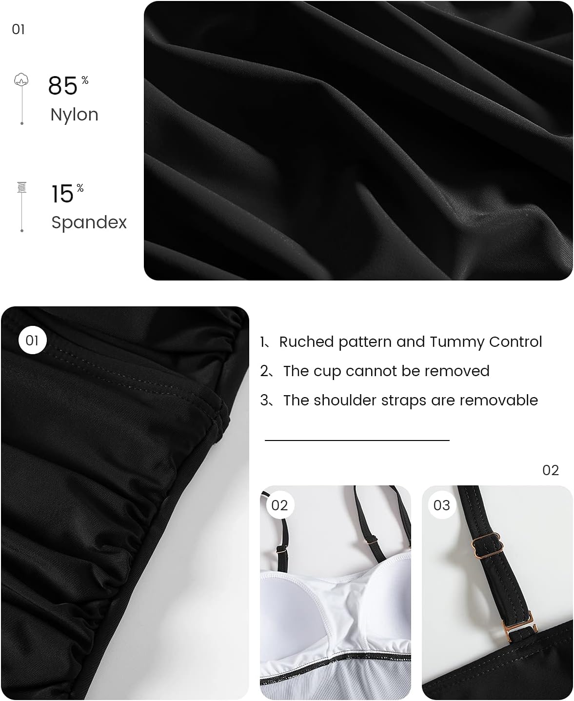 Shuangyu Women's Twist Front Bandeau Tankini Set Two Pieces Ruched Tummy Control Suimsuit with Mid Waist Briefs - Image 4