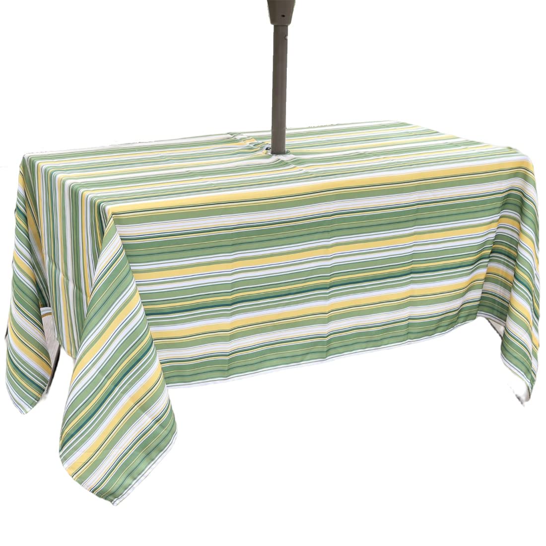 Eternal Beauty Green & Yellow 132X178cm Recatngle Stripe Indoor Outdoor Splashproof Tablecloth With Umbrella Hole And Zipper For Patio Garden Party And Bbq (52X70 Inch)