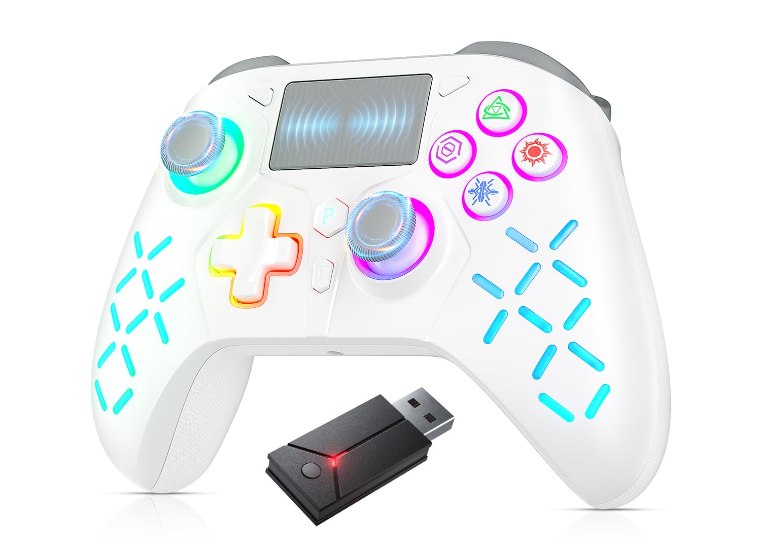 Gamrombo LED Wireless Controller for PS5, with Macro/Turbo | Gaming Controller with PS4/PC/Switch, Hall Triggers, Hall Joysticks, Dual Vibration, 2.4g Adapter, 3.5mm Audio Jack