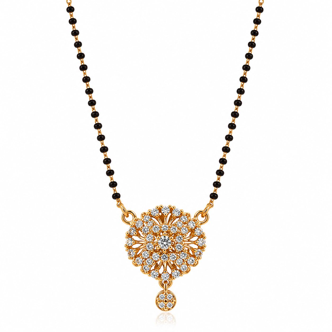 Mangalsutra for Women Gold Plated Designer Black Bead Necklace with Floral Stone Studded Pendant | Traditional Daily Wear Mangalsutra | Adjustable Chain Ethnic Wedding Jewellery | Fashion Necklace for Women-image-23