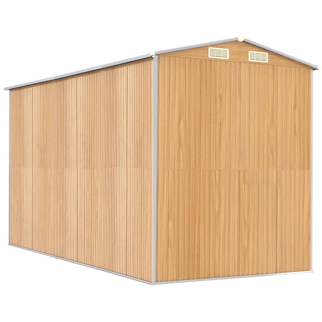 Geräteschuppen Gartenhaus Garten Schuppen Metallgerätehaus Wetterfester Gerätehaus Gartenschuppen für Fahrrad & Gartengeräte Hellbraun 192x357x223 cm Verzinkter Stahl