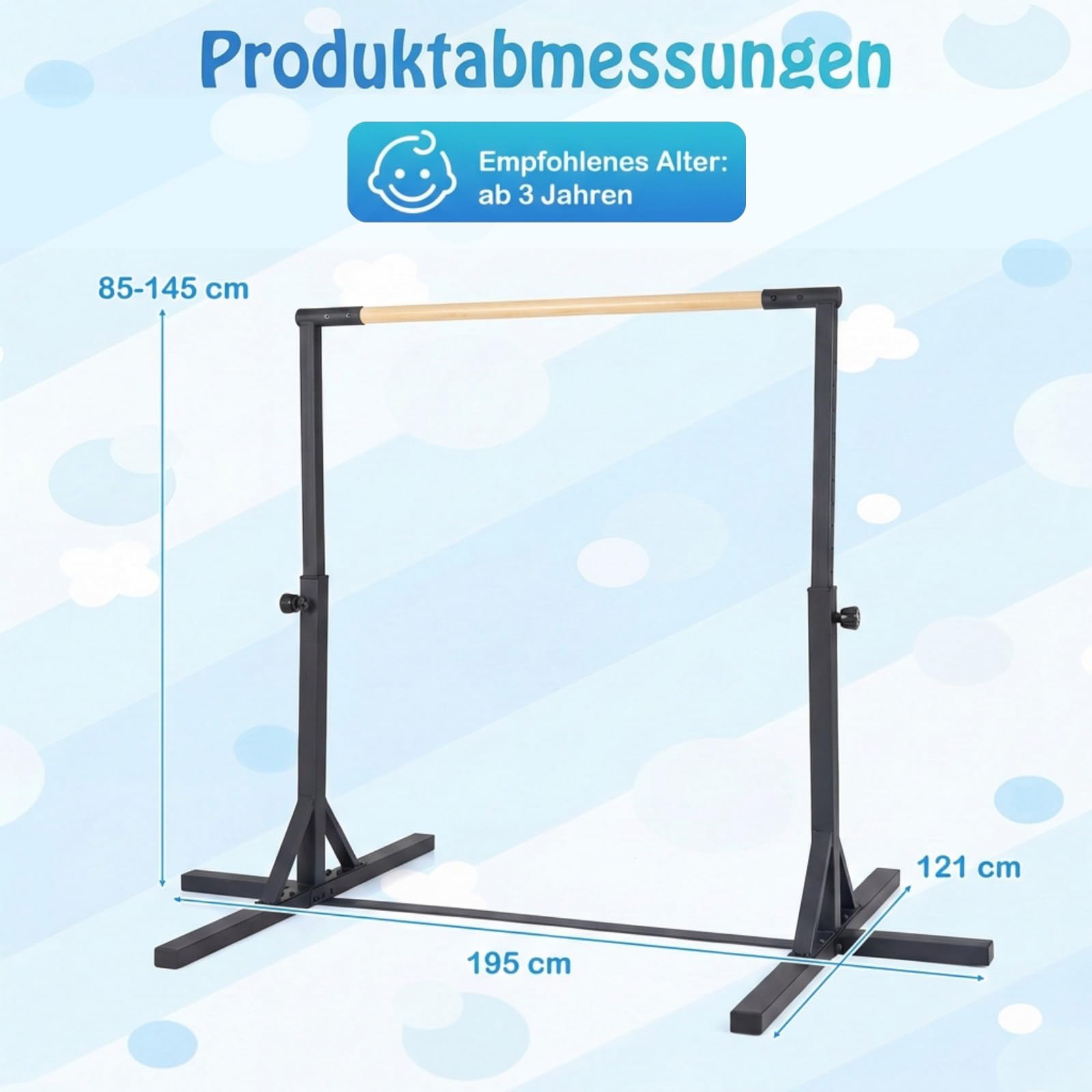 COSTWAY Gymnastik Turnreck, Reckstange Indoor mit verstellbaren Höhen, Gymnastikstange horizontal, Turnstange bis 150 kg belastbar, Turngeräte für Kinder ab 3 Jahren