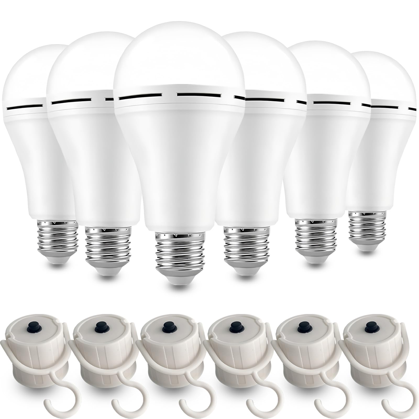 4/6 Pack Rechargeable Emergency Light Bulbs, Emergency Rechargeable Light Bulbs for Power Outage, Attery Powered Energy Efficient LED Light Bulb 6000K Daylight, for Home Power Outage Camping (6PCS)