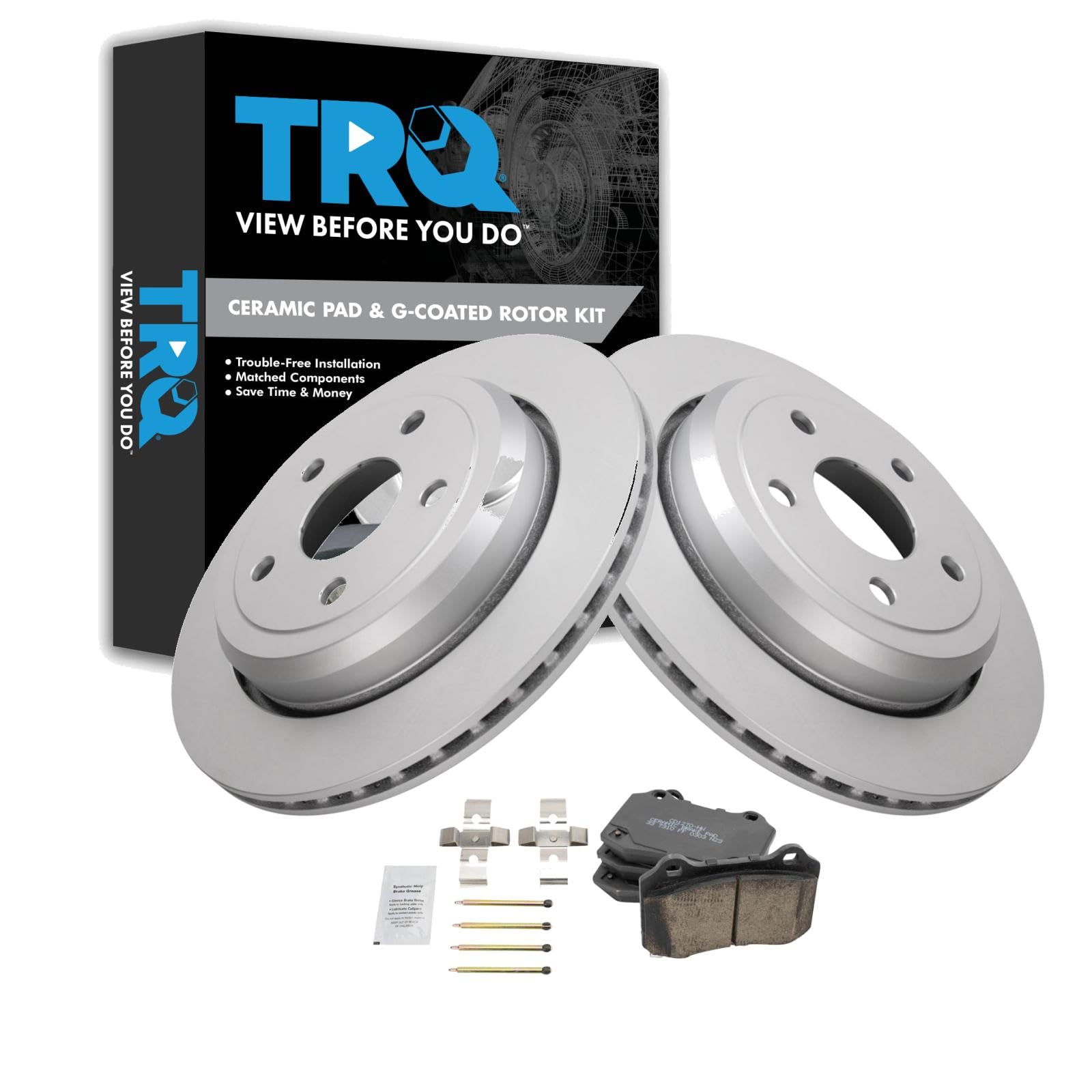 TRQ Rear Brake Pad and Rotor Set Ceramic G Coated Vented Rotors Compatible with 2018-2019 Dodge Durango 2020-2021 Jeep Grand Cherokee
