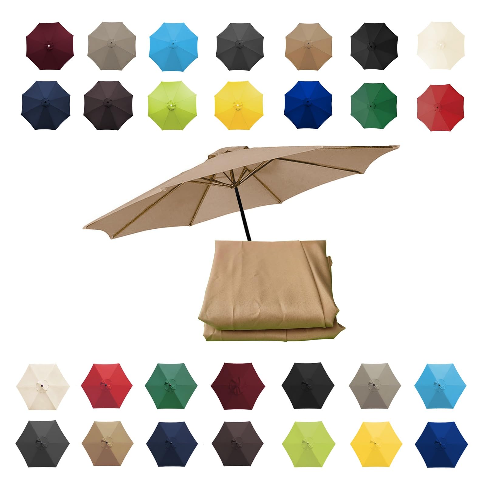 Generisch Sonnenschirmdach Ersatzbezug 200/270/300cm 6/8 Rippen UV-Schutz Sonnenschirmdach wasserdichte Schirmhülle für Balkon Garten Pool und Strand (Braun 6)
