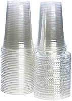 Vista 6 de GUSTO Clear Plastic Cups with Flat Lids [20 oz - 50 Count] - Disposable Iced Coffee Cups with Lids - PET Plastic Cold Cups for Smoothies, Juices &