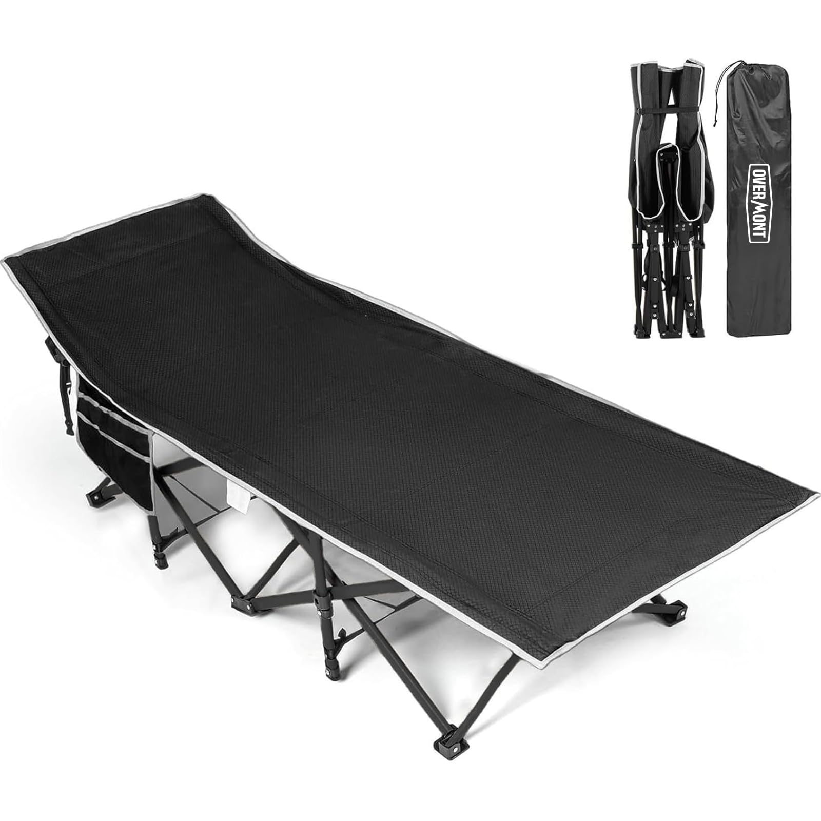 OVERMONT Cama de camping plegable extra ancha, 75 x 28 pulgadas, tela Oxford 2400D, 550 libras de capacidad