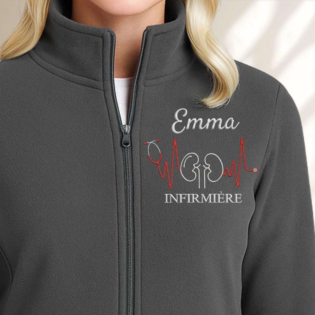 Custom Embroidered French Nurse Fleece Jacket, Personalized Medical Coat for Doctors and Nurses, Zip Up Warm Gift 11