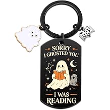 Halloween Book Lover Keychain Reading Keychain for Women Bookworm Gift | Spooky Bookish Accessory Gothic Halloween Bag Charm for Readers Sorry I Ghosted You I Was Reading Ghost