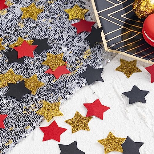 Image of MOWO Gold Black and Red Star Confetti Table Decoration, 1.2 inch, 200pc | Birthday Graduation Retirement Theme Party, baby shower, wedding