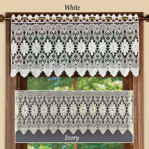 Collections Etc Macrame Curtain Scalloped Valance Window Topper For Bathroom, Bedroom, Kitchen, Ivory #TOP2