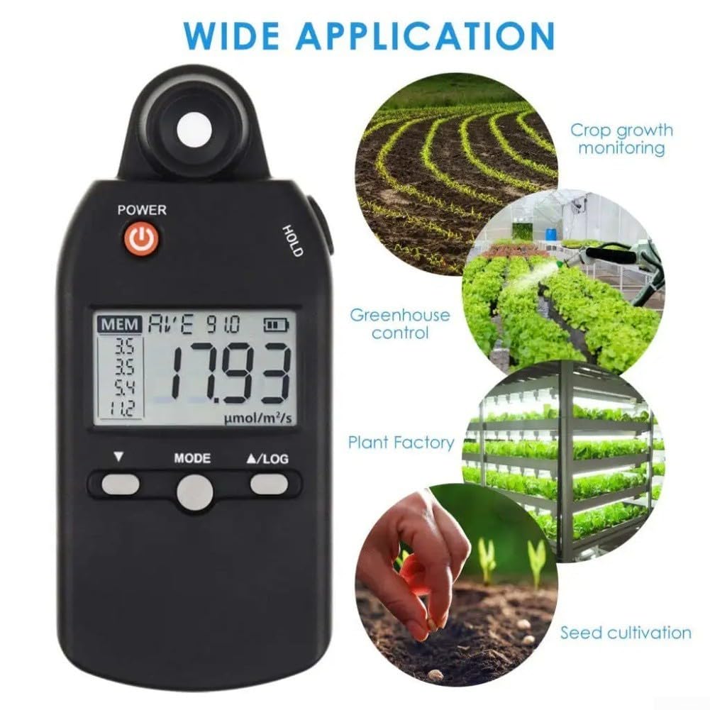 Tragbares PAR-Messgerät 0-5000 μmol Pflanzenlicht Digital Luxmeter mit PPFD-Anzeige für Growbox Lichtmessgerät für Indoor Pflanzen und Aquarium Helligkeitsmesser 0-5000 μmol präzise Messung