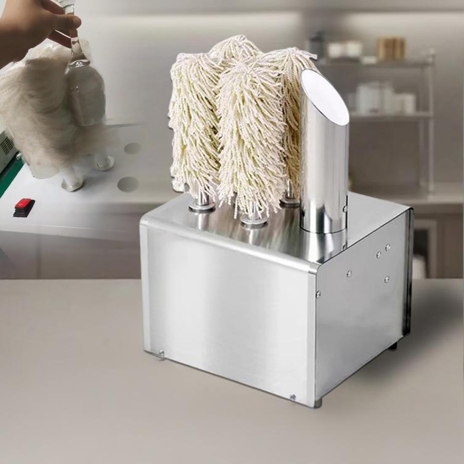 JKJZSALJ Electric Glass Polisher, Commercial Glass Wiping Machine, Professional Drying And Polishing Tool For Bars, Kitchens, Restaurants, Hotels,3head