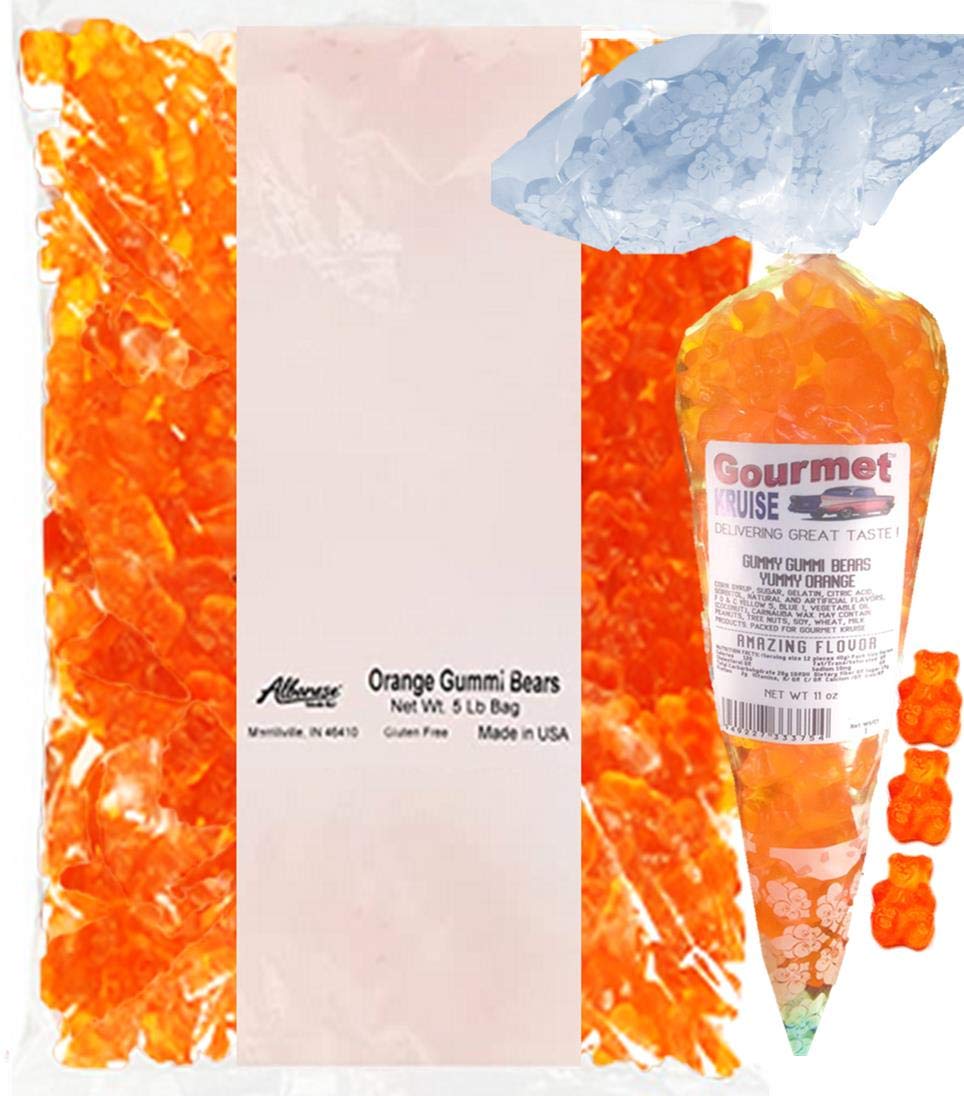 Albanese Orange Gummi Bears 5LB Bag With Energy Orange Gummy Bears Gourmet Kruise Signature Gift Bag 11 OZ (NET WT 5 LBS.11OZ) 2 Item Bundle