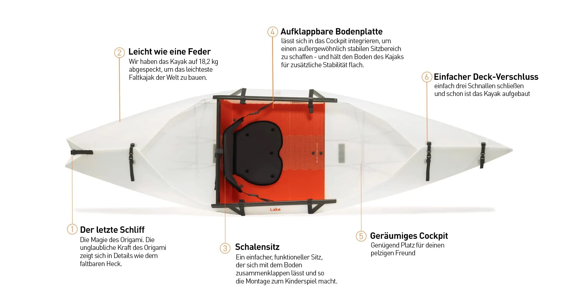 Oru Kayak Faltbares Kajak Lake | Stabil, faltbar, langlebig, leicht - Anfänger, Intermediär - Freizeitpaddeln auf Seen und Flüssen - Kapazität: 113 kg, Größe (aufgebaut): 274 x 81 cm, 7,7 kg
