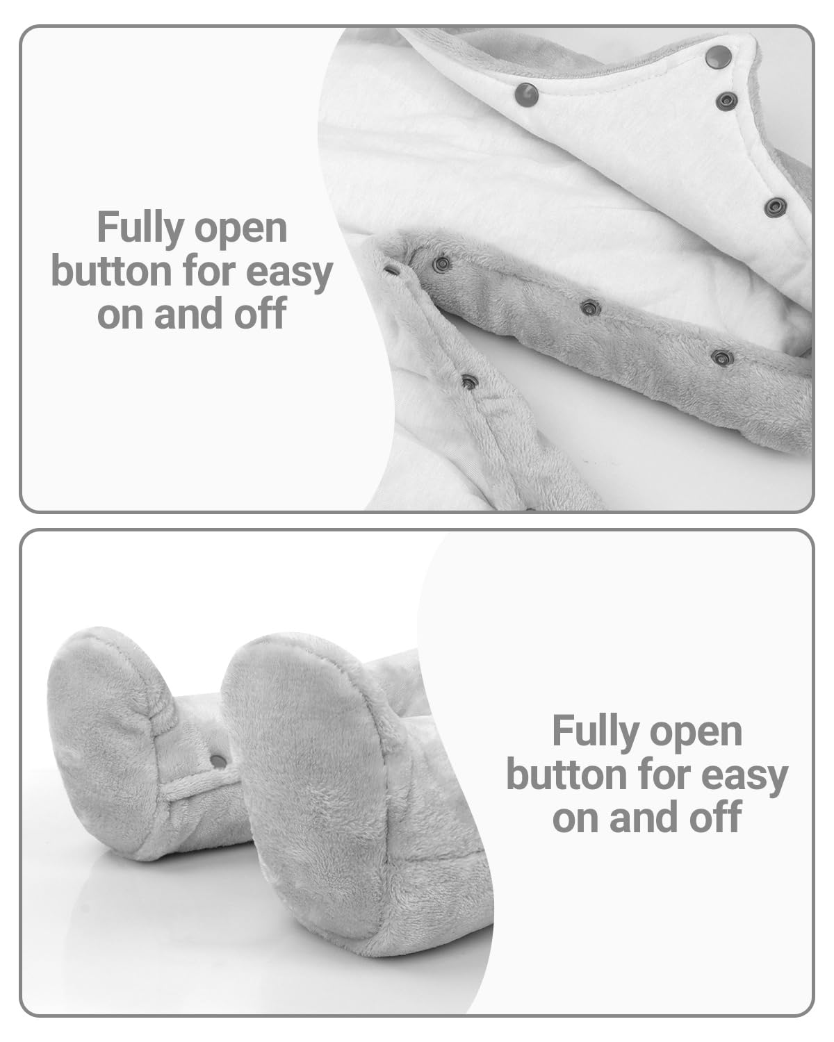 Salopette per Neonato Romper Invernale in Flanella Playsuit con Piedini Felpa con Cappuccio Cartoon,Grigio 0-3 Mesi