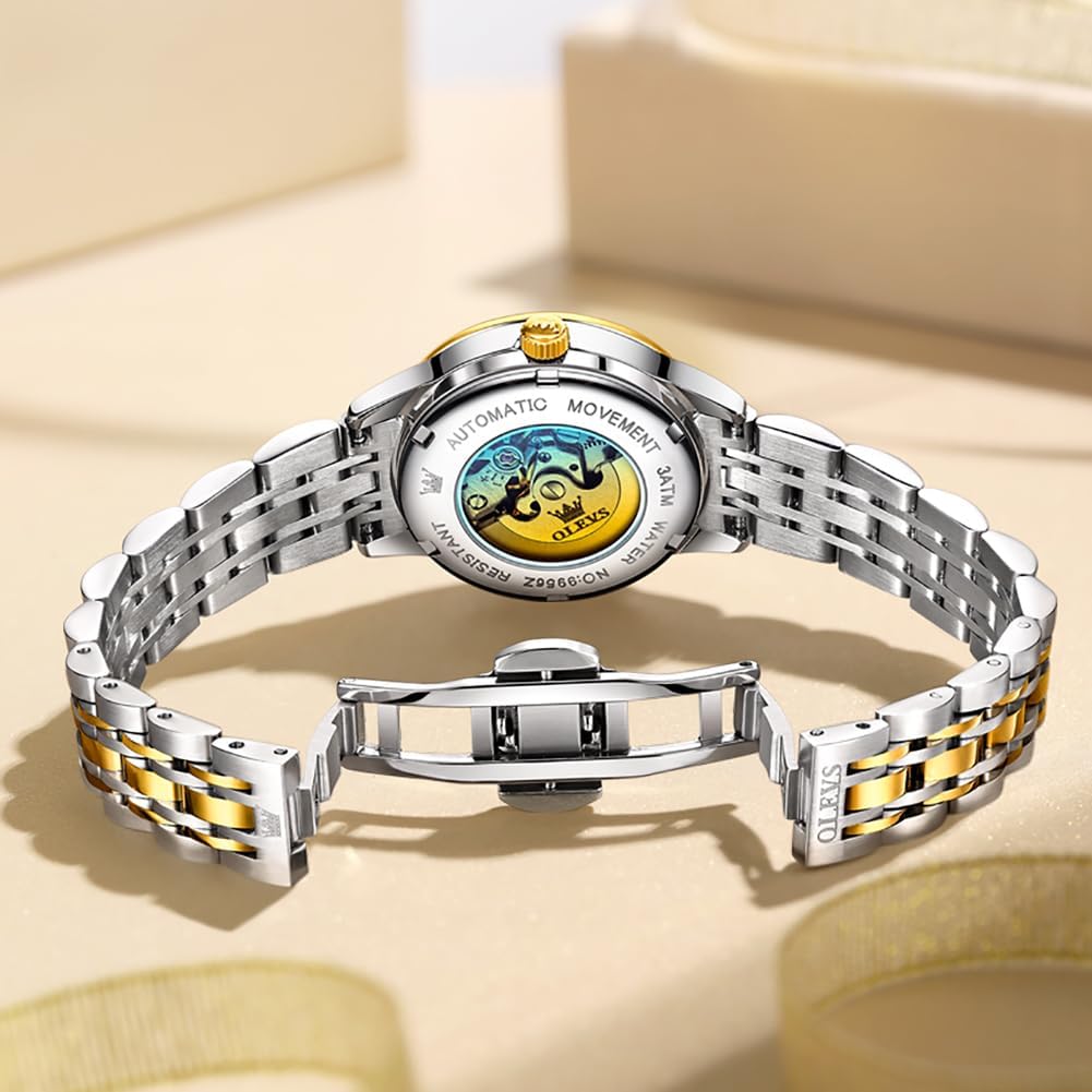 OLEVS Womens Automatic Watch Gold Luxury Diamond Self Winding Ladies Wrist Watches Waterproof Luminous Date - Image 5
