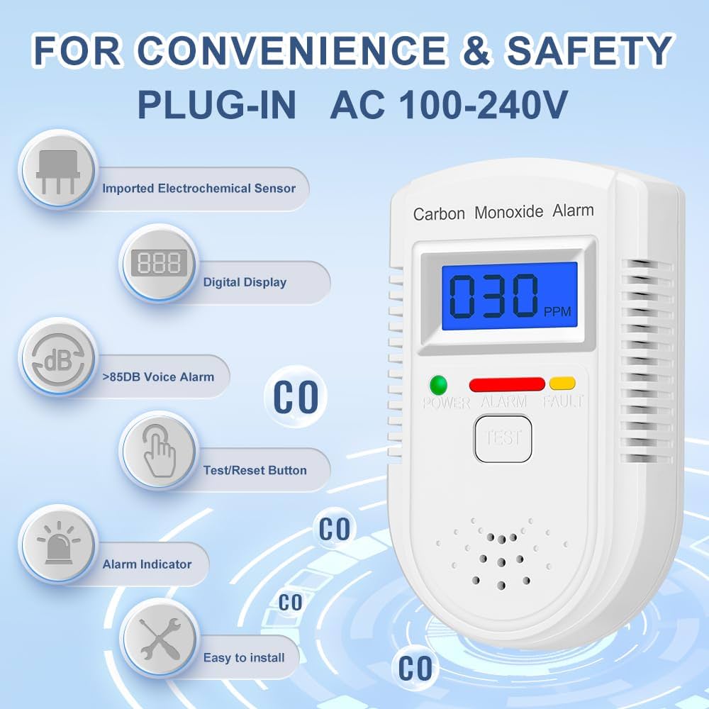 LSENLTY Portable Carbon Monoxide Detectors, 3 In 1 CO Detector(Humidity
