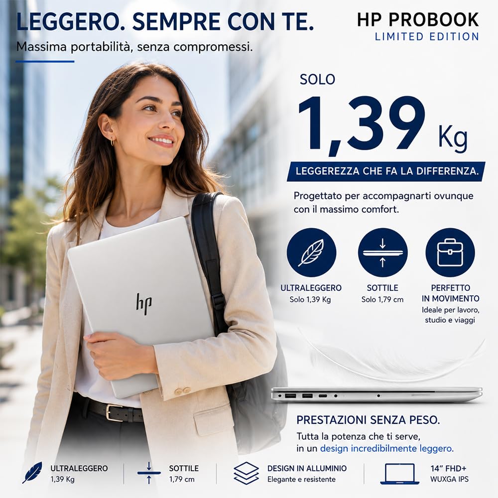 HP Notebook Portatile Intel Core 5 120U 10Core | RAM DDR5 24GB, SSD PCIe 512GB, Display IPS WUXGA 14", Wi-Fi 6, Tastiera QWERTY, Garanzia Italia