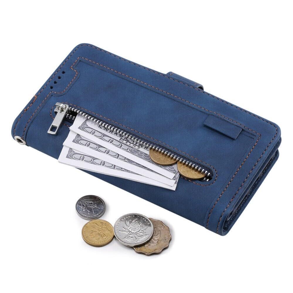 Protection Google Pixel 6A bleu cuir anti-perte avec fermeture éclair - 6
