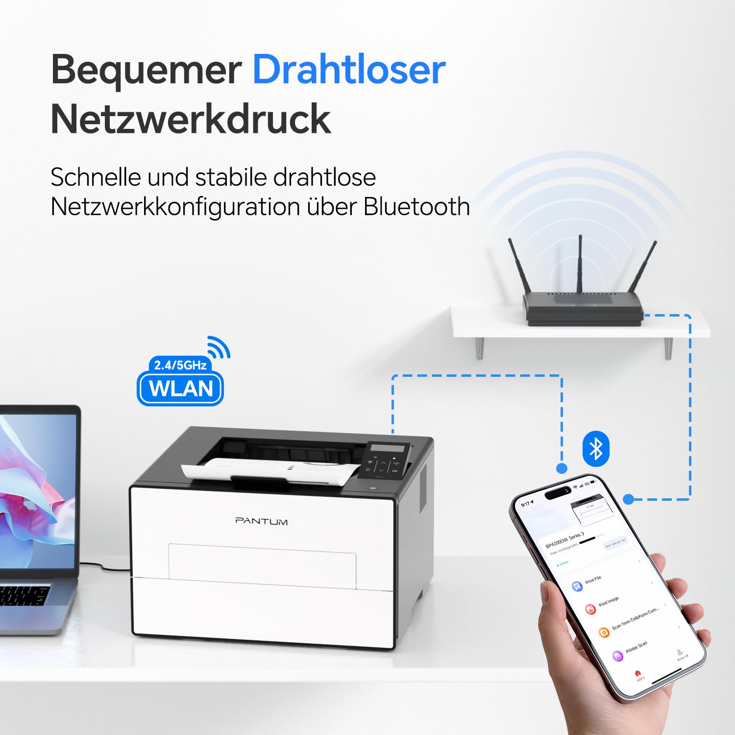 PANTUM BP4209DW Laserdrucker Schwarz Weiss mit Automatischer Duplexdruck, Drucker WLAN/USB/Ethernet, A4, 30 ppm, Inklusive 1000-Seiten-Starter-Tonerkassette
