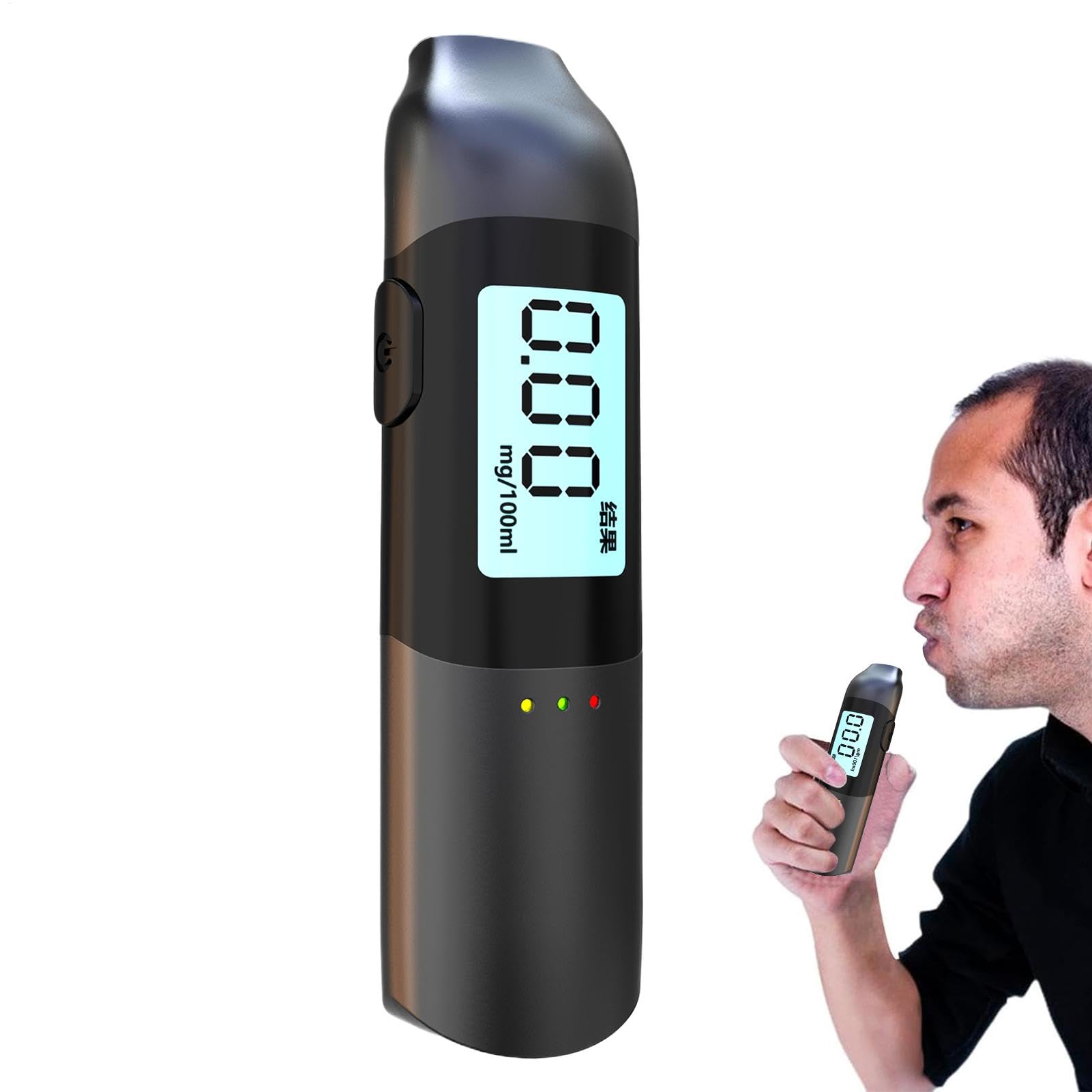 Etilometro per alcol tester, kit per analisi 'alcol, etilometro accurato per uso domestico, 9,2x2,6x1,6 cm 3,62x1,02x0,63 pollici Tester per alcol portatile per la sicurezza personale (Nero)