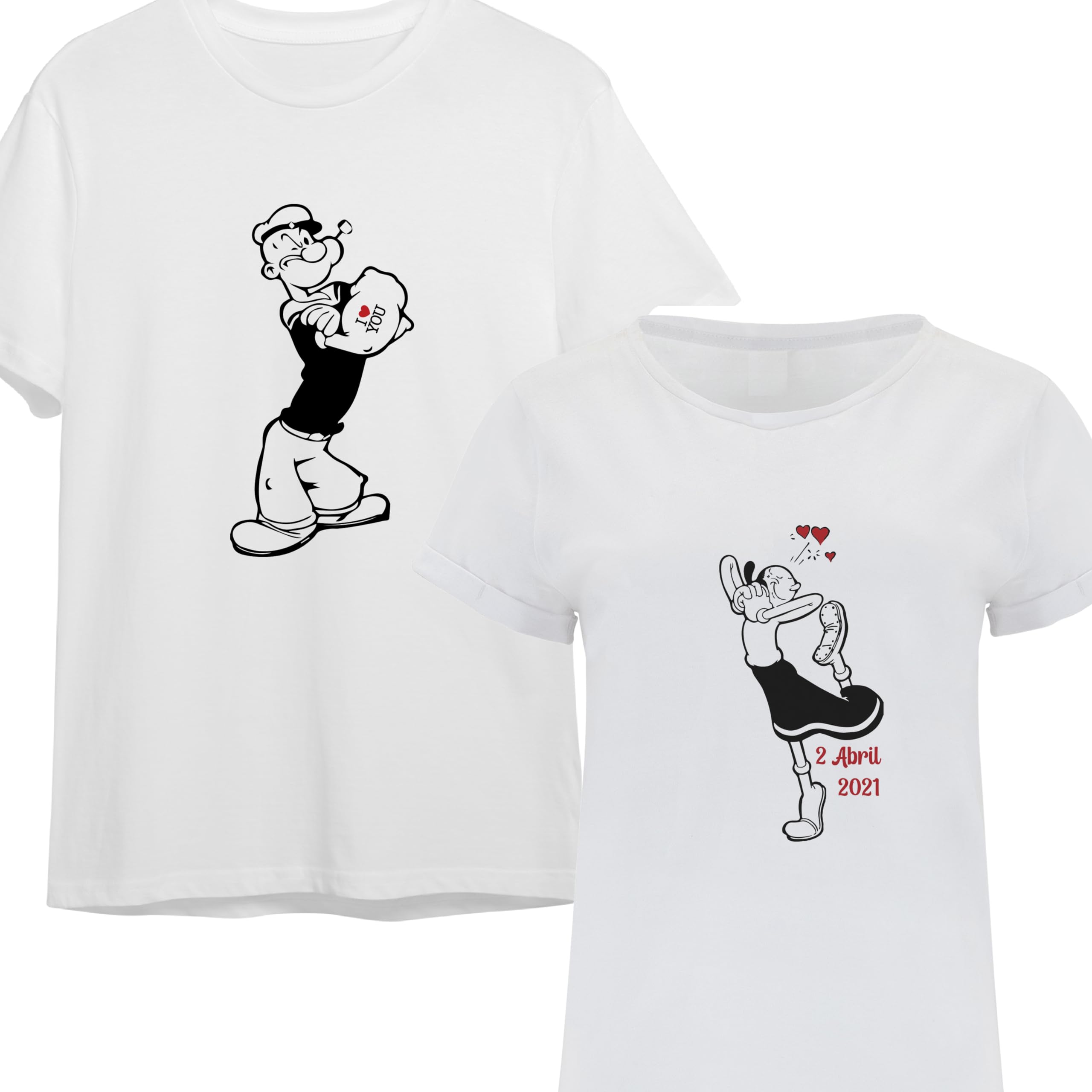 Regalo San Valentín pack camisetas personalizadas día enamorados madre mamá pareja love conjunto original familia aniversario recuerdo (Popeye)