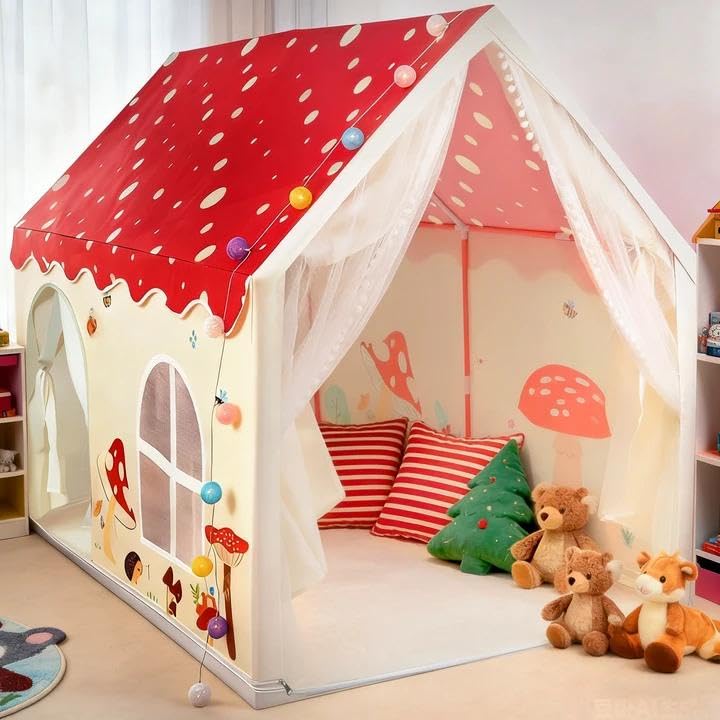 eSynic Tienda Campaña Infantil Tiendas de Campaña para Niños Tienda de Juegos Interior con Luces Rincón Acogedor para Niños Casita Infantil Exterior con Toldo Espacio Infantil Plegable