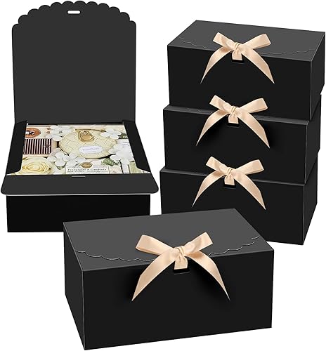 ZSPENG 16 cajas de regalo con tapas, cajas de regalo negras de 9 x 9 x 4 pulgadas con cintas, caja de propuesta de dama de honor, caja de regalo de