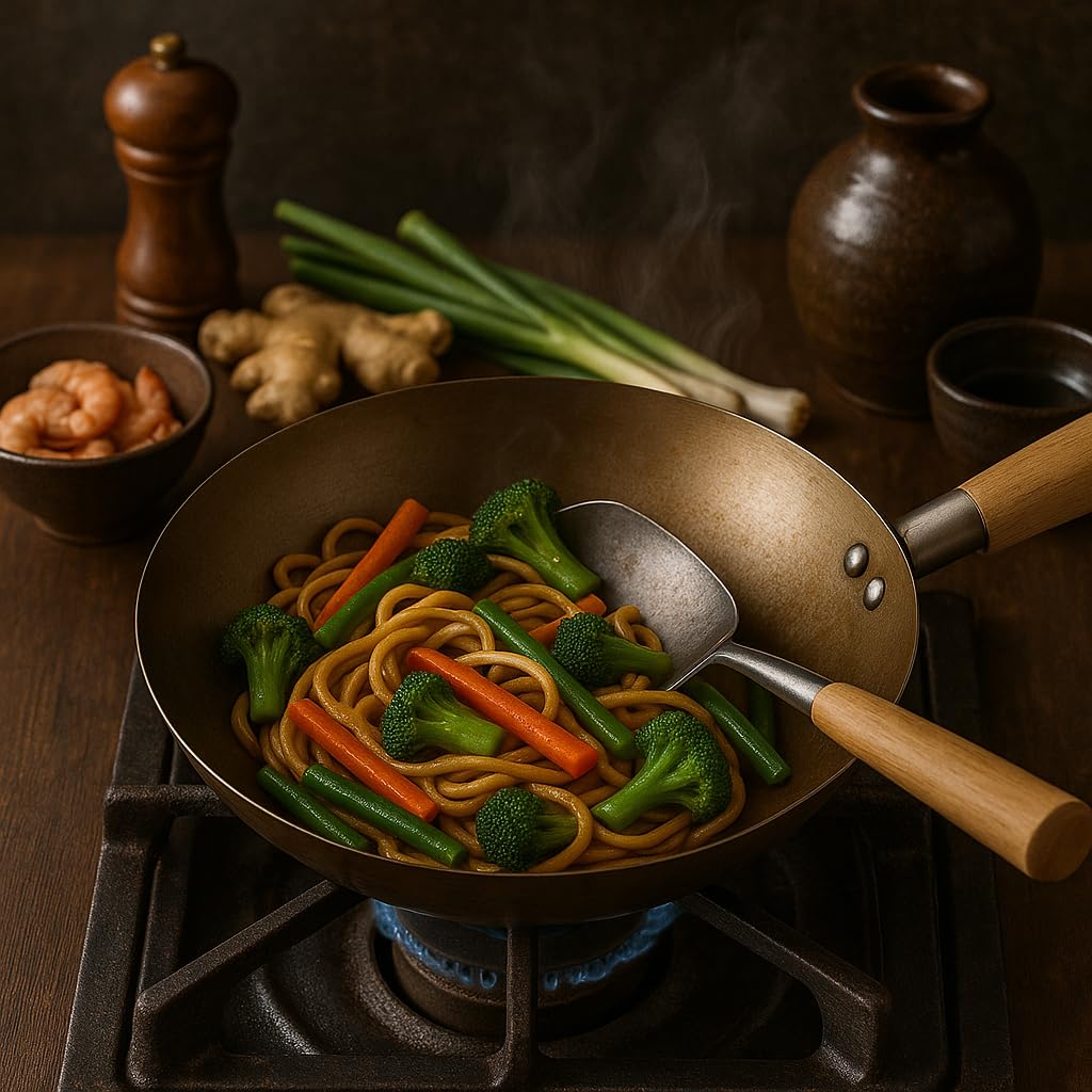 Wok para barbacoa de 30 cm, de acero resistente, para verduras, pescado y carne, Wok para una perfecta circulación del calor, ideal para barbacoa de gas y carbón