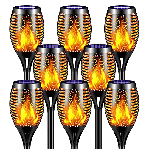 MTRONX 8 Pack LED Solar Torch Light with Flickering Flame, Outdoor Waterproof Solar Torches Stake Lights, Auto On/Off Solar Garden Lights Decorations (12LED-8P)