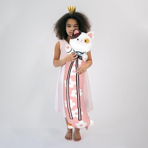 Miniatura 4 de Almohada larga de cuerpo de gato, 34 pulgadas, diseño de flor de cerezo, manta de felpa rosa para abrazar